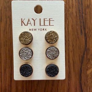 Gold, Silver, and Black Stud Earrings Set